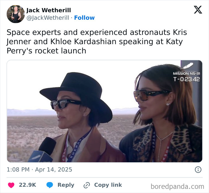 Two women in sunglasses at Katy Perry's rocket launch, a galactic PR event for the rich.