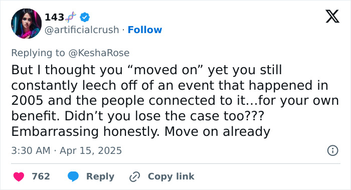 Tweet criticizing Ke$ha's actions, part of the massive support for Katy Perry online.