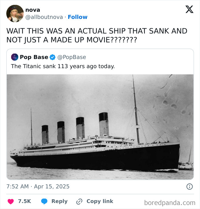 Black and white photo of the Titanic ship sailing, illustrating a common disbelief and brain myths about reality and history.