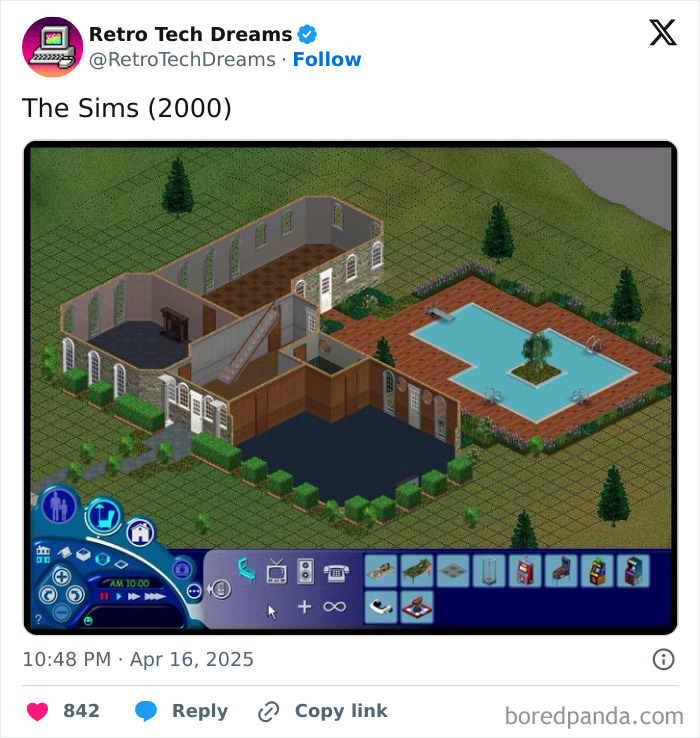 Screenshot of "The Sims" from 2000, showcasing early 2000s retro tech gameplay with an unfinished house design.