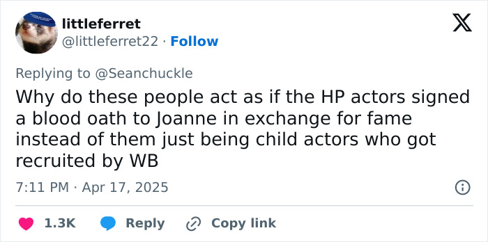 Tweet questioning Harry Potter actors' loyalty to JK Rowling, suggesting they were recruited by Warner Bros.