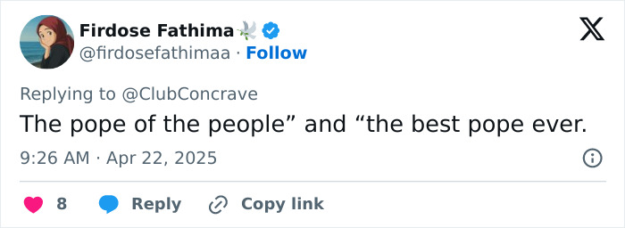 Tweet honoring Pope Francis as "the best pope ever" after farewell at St. Peter's Square.