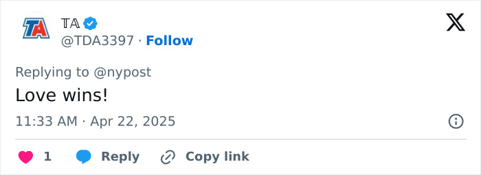 Tweet saying "Love wins!" in response to news about Joe Exotic's husband.