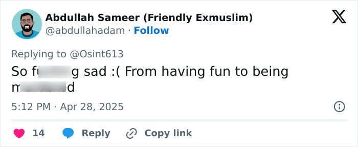 Tweet from Abdullah Sameer expressing sadness about a viral video showing tourist smiling while zip-lining during a mass tragedy.