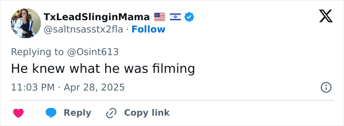 Tweet replying to a video showing a tourist smiling while zip-lining during a mass tragedy that took 26 lives.