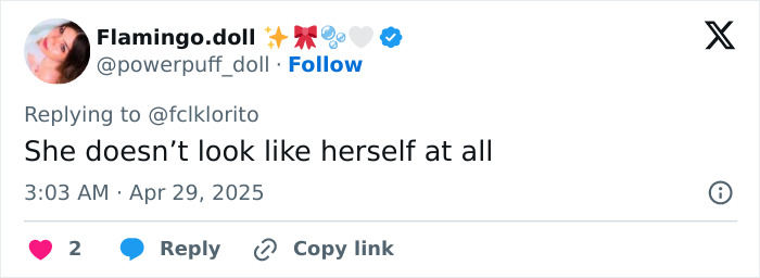 Screenshot of a tweet criticizing Christina Aguilera&rsquo;s photoshoot, claiming she doesn&rsquo;t look like herself after photoshopping.