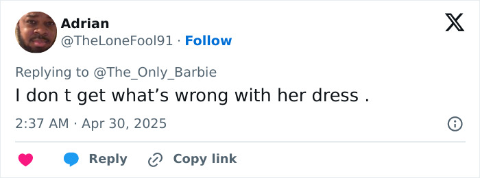 Tweet from Adrian debating the appropriateness of a guest&rsquo;s dress at a wedding, sparking mass debate.