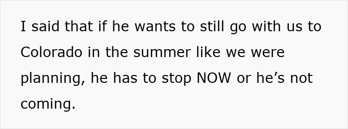 Text warning about stopping behavior to join vacation in Colorado.