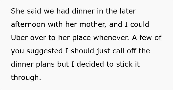 Text from a person about a dinner plan with a long-distance girlfriend and her mother.