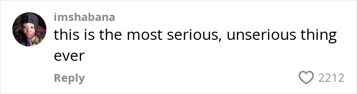 Comment on viral video: "This is the most serious, unserious thing ever" by imshabana, with 2212 likes.