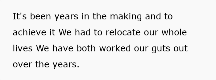 Text stating years of effort and relocation, related to sister-in-law's caravan and move into couple's home.