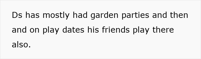 Text about kids' garden parties and playdates, related to mom's free venue request.