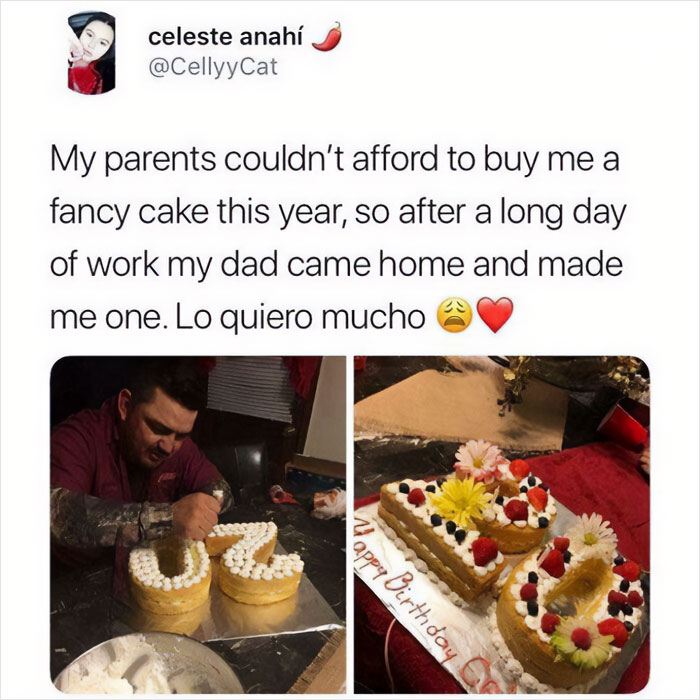 Dad making a homemade birthday cake, showing relatable parenting humor with love and creativity.