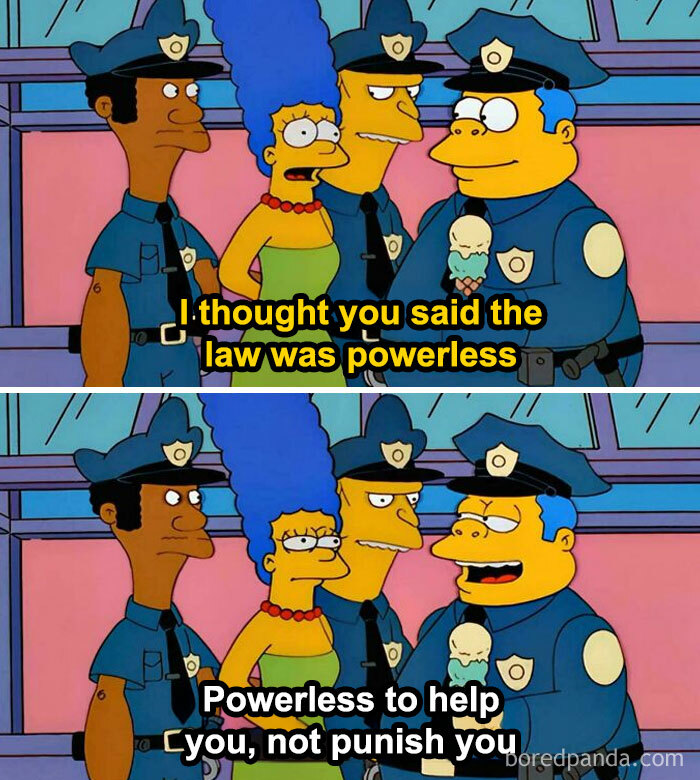 Characters from a popular animated show discuss the law, illustrating predictions that aged like wine.