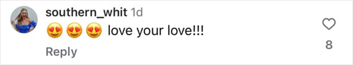 Comment with heart-eye emojis saying "love your love," related to Kristen Stewart and Dylan Meyer's wedding.