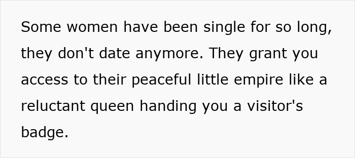 Text excerpt from Frenchman breaks the internet on dating perpetually single women, describing women's reluctance to date after long singleness.