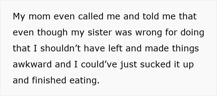 Text message about family dinner conflict over touching food.