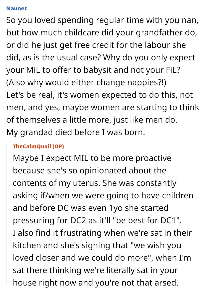 Text exchange discussing modern grandparenting double standards with a focus on gender roles and expectations.