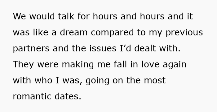 Text about romantic dates and falling in love, related to unknowingly dating a married Reddit mod.