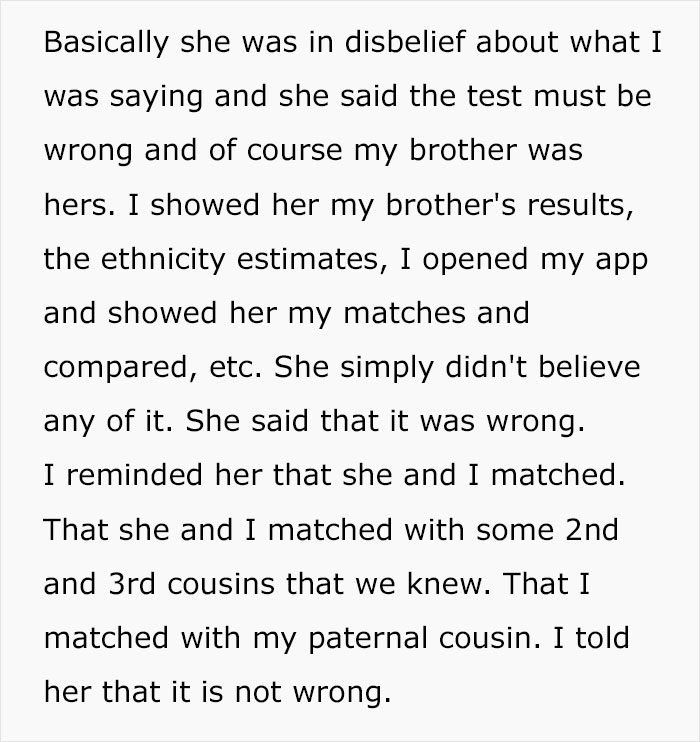 Woman shocked by surprising DNA results, unsure how to respond, discusses disbelief and matches with family.