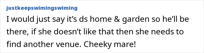 Text screenshot discussing mom's request to keep son away at free birthday venue.