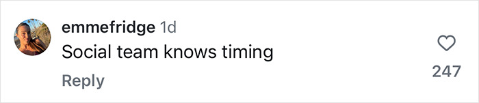 Comment reads, &ldquo;Social team knows timing,&rdquo; related to Martha Stewart trolling Blue Origin astronauts.