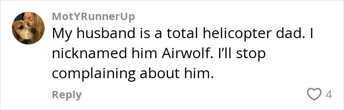 Screenshot of a comment about a husband being called a helicopter dad.