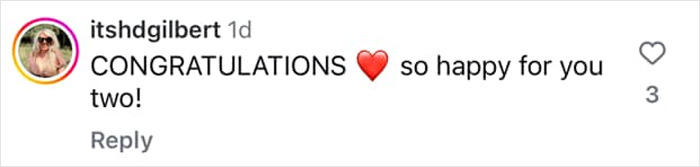 Comment congratulating lovebirds Kristen Stewart and Dylan Meyer on their wedding, featuring a heart emoji.