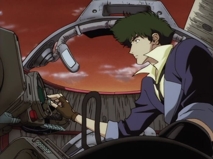 Anime scene with a character piloting a spacecraft, demonstrating consistent excellence from start to finish.