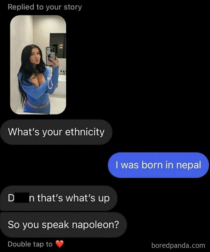 Screenshot of a humorous meme conversation about ethnicity and language mix-up.