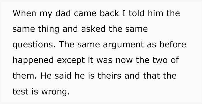 Text excerpt discussing family DNA test disagreement.