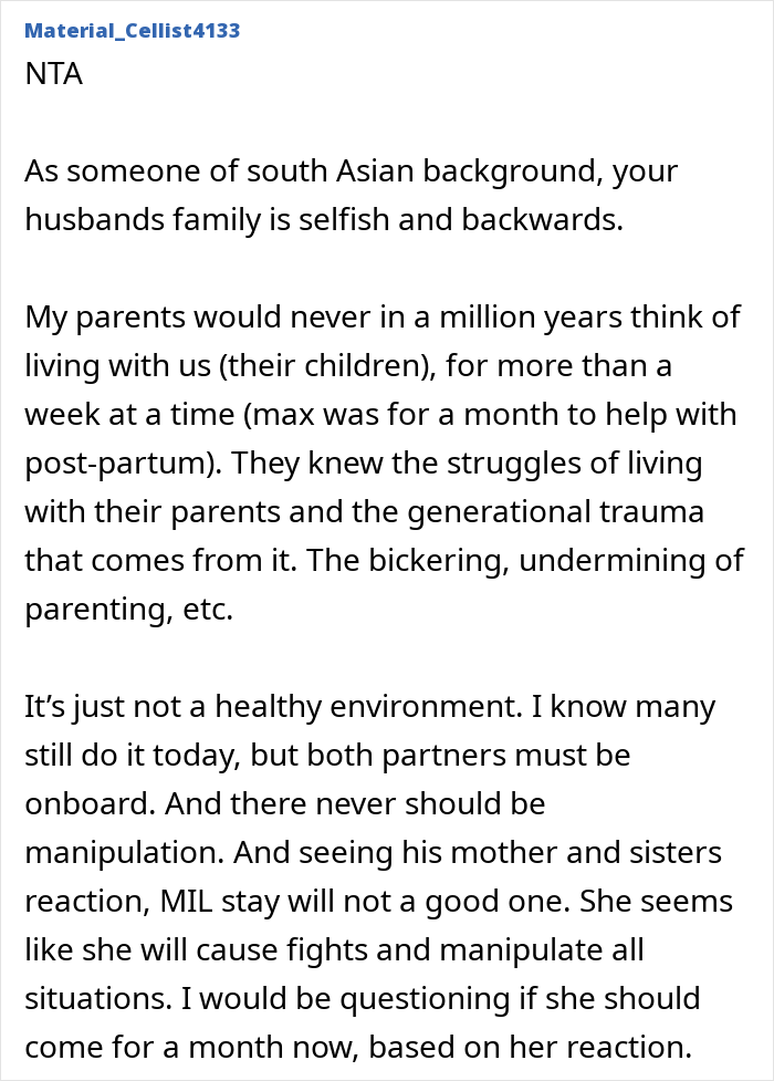 Chat post discussing a mother-in-law's extended stay and family dynamics. Chat post discussing a mother-in-law's extended stay and family dynamics.