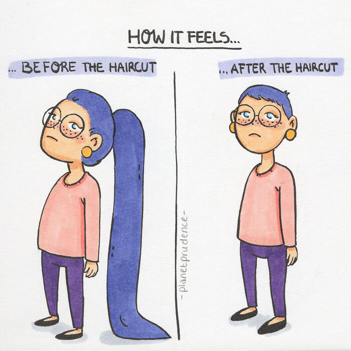 Comic showing a person before and after a haircut, perfectly capturing everyday life changes.