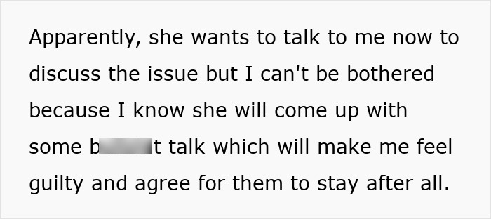 Text message screenshot showing frustration about controlling behavior with a mention of guilt and refusal to engage in talks.