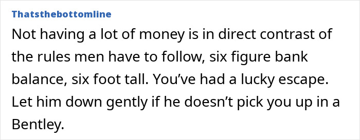 Text post titled thatsthebottomline discussing financial expectations in relationships and contrasting men's rules with reality.