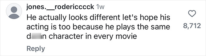 Comment discussing Dwayne Johnson's new appearance and acting style, expressing hope for diverse roles.