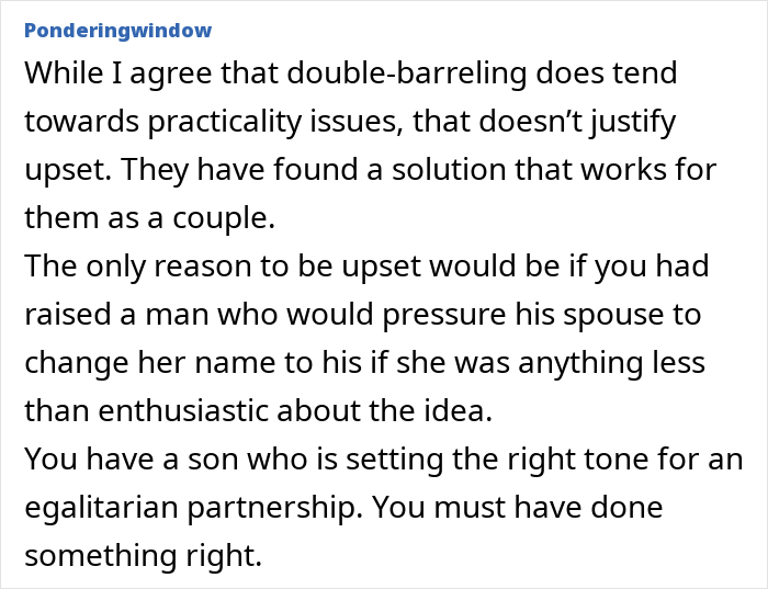 Text discussing differing opinions on hyphenated last names after marriage. Text discussing differing opinions on hyphenated last names after marriage.
