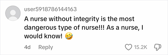 Comment criticizing a nurse’s integrity with over 15,000 likes, reflecting fans canceling a fitness influencer. Comment criticizing a nurse’s integrity with over 15,000 likes, reflecting fans canceling a fitness influencer.