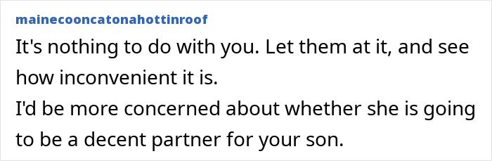 Text comment addressing concerns about a son wanting a hyphenated last name after marriage. Text comment addressing concerns about a son wanting a hyphenated last name after marriage.