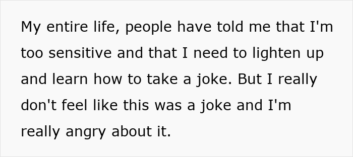 Text expressing frustration and anger about being told to lighten up, related to a silent investor claim in a graphic novel.