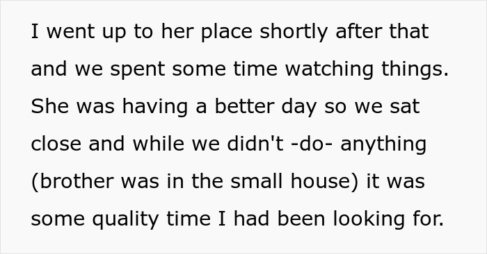 Text about a long-distance girlfriend and a trip, mentioning time spent together watching things.