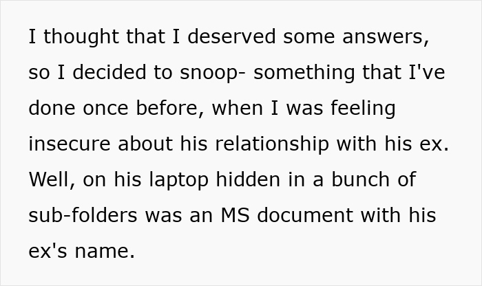 Text about the upset feeling of a girlfriend over her boyfriend's hidden document related to an ex-girlfriend and marriage. Text about the upset feeling of a girlfriend over her boyfriend's hidden document related to an ex-girlfriend and marriage.