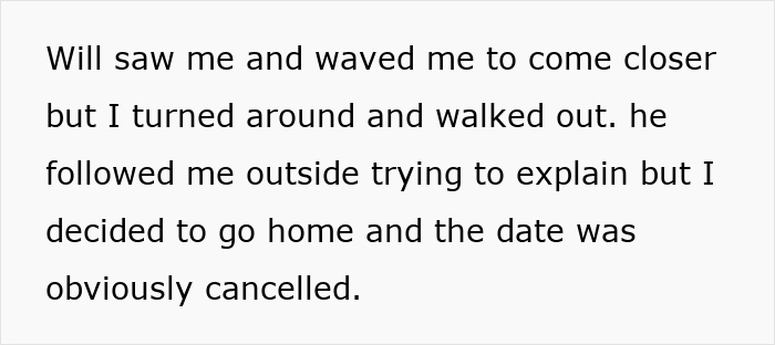 Text describing a date cancellation, highlighting relationship and parenting issues.