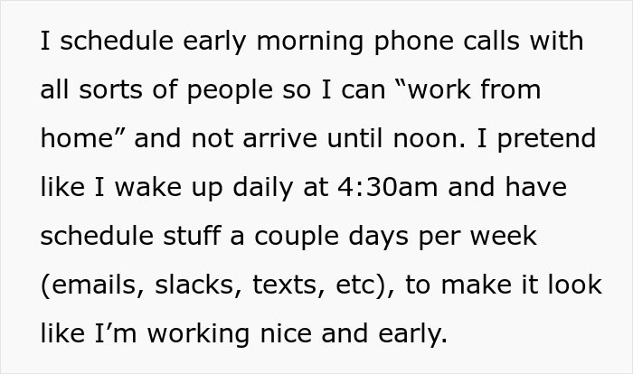 Text about earning millions with minimal work effort and early shifts.