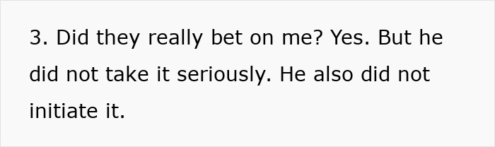 Text screenshot about a bet involving a bride before her wedding in two weeks.