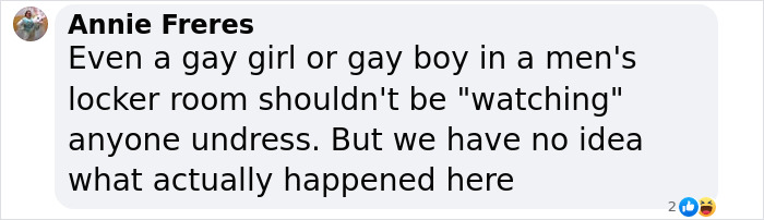 Comment discussing trans locker room controversy.