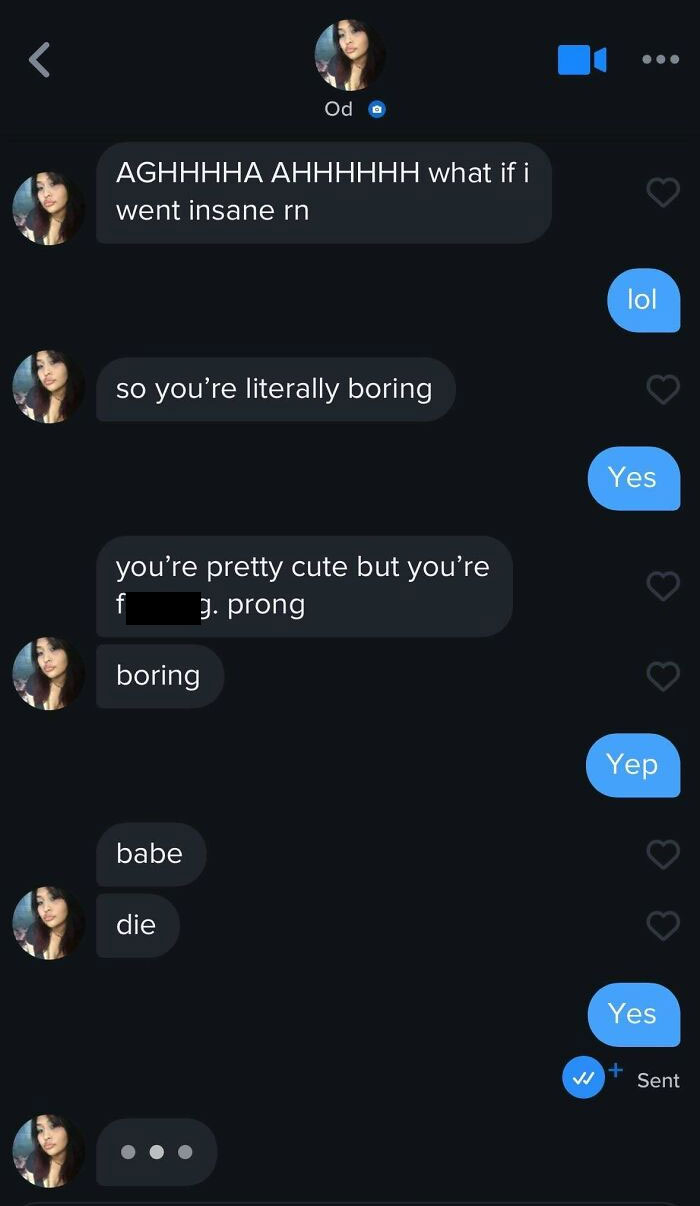 Chat exchange with conflicting tones; one user expresses frustration while the other responds calmly.