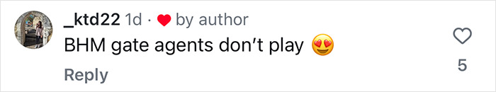 Comment praising airlines worker's epic speech with heart eyes emoji.