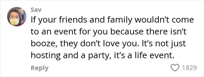 Comment discusses dry weddings being called selfish, sparking controversy. Comment discusses dry weddings being called selfish, sparking controversy.