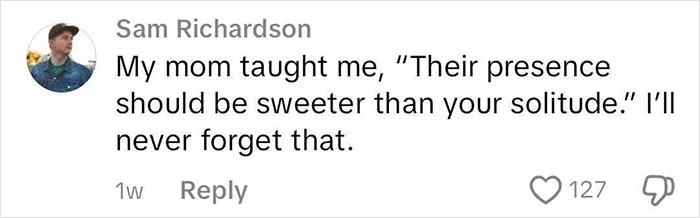 Screenshot of a social media comment discussing wisdom about solitude, relating to dating perpetually single women.